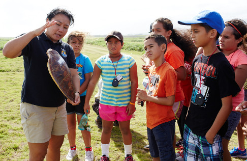 Kids learning about turtles.